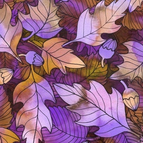 large - Forest ground at night - colorful leaves and acorns in purples and yellows