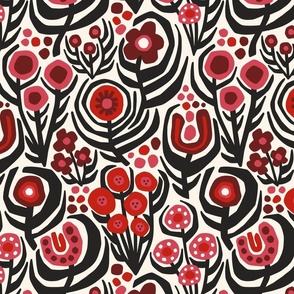 Folk Floral in Red – Large Scale