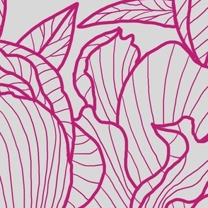 lineart peonies - pink on gray, large scale