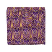 Queen of purple and gold, purple gold Damask, luxurious golden design, vintage gold decor, futuristic vintage design, vintage style, redesigned, elegant decor, timeless style, luxury style, floral golden, beautiful intricate, opulent gold Damask, antique 