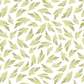 French Country Meadow Leaves - L large scale - green sage moss botanical buttercup anemone monochrome tossed multi-directional cottagecore