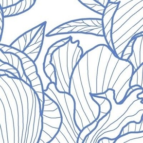 lineart peonies - blue on white, large scale