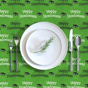 Happy Howloween on Green Background with Spiders