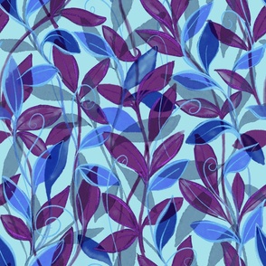 floral ornament blue and violet leaves 