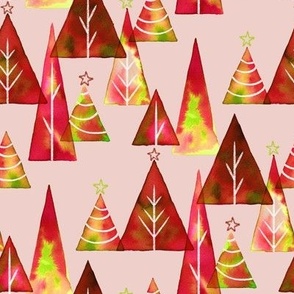 Red Watercolor Christmas Trees