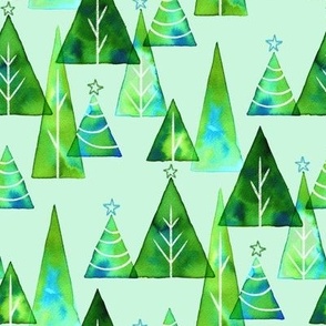 Green Watercolor Christmas Trees