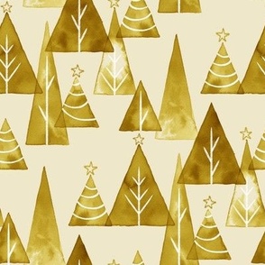 Gold Watercolor Christmas Trees