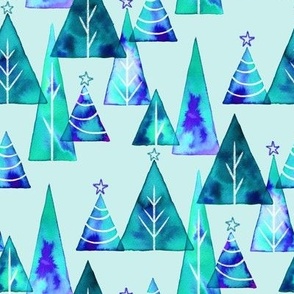 Blue Watercolor Christmas Trees