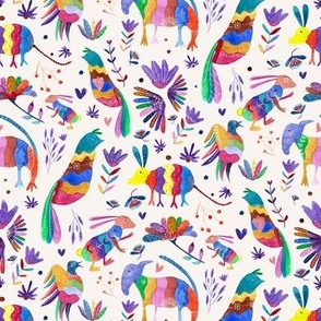Otomi Mexican Colourful Animals On Cream BIG Wallpaper