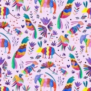 Otomi Mexican Colourful Animals On Light Pink BIG Wallpaper