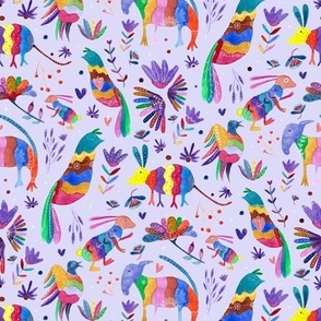 Otomi Mexican Colourful Animals On Lilac BIG Wallpaper