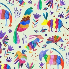 Otomi Mexican Colourful Animals On Purple SMALL