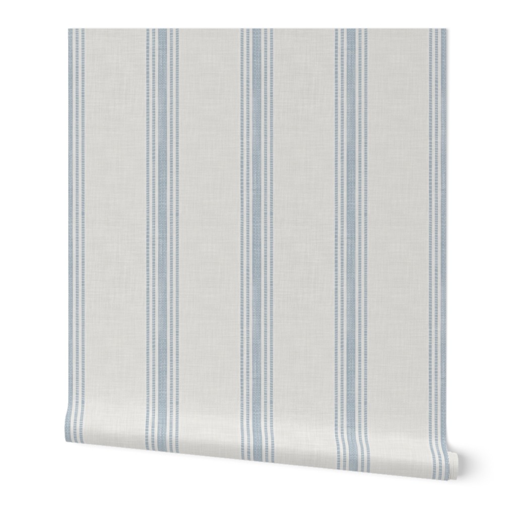 [L] French Blue Provincial Grain Sack - Vertical Stripe - Chambray Blue