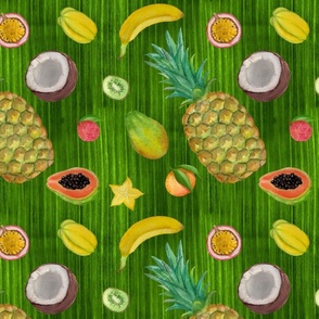 Tropical Fruit on Tropical Leaf Background