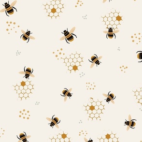Bumblebee - Save the bees honeycomb off-white Large  - hand drawn honey comb 