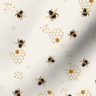 Bumblebee - Save the bees honeycomb off-white Medium - hand drawn honey comb 