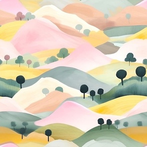 Rolling Hills Pastel Watercolor
