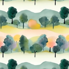 Countryside Trees Watercolor