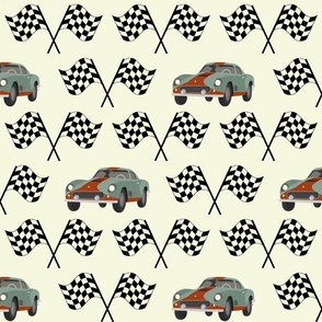 Retro Racer Race Cars and Checkered Flags