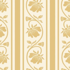 Indian floral stripe  and vertical stripes geometric pattern in wheat gold and sand beige