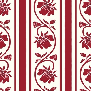 Indian floral stripe with vertical stripes in earth red and natural white