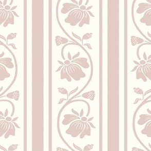 Indian floral stripe with vertical stripe large scale in blush pink peach and natural white