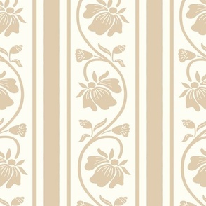Indian floral stripe and vertical stripe in sand beige and natural white 