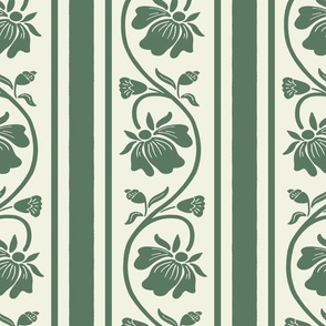 Indian floral stripe with vertical stripe in winter green and light green mist