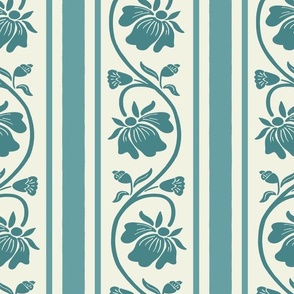 Indian floral stripe and vertical stripe in turquoise, teal and light misty green large scale 