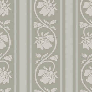 Indian floral stripe with vertical stripe in muted warm grey hues large scale