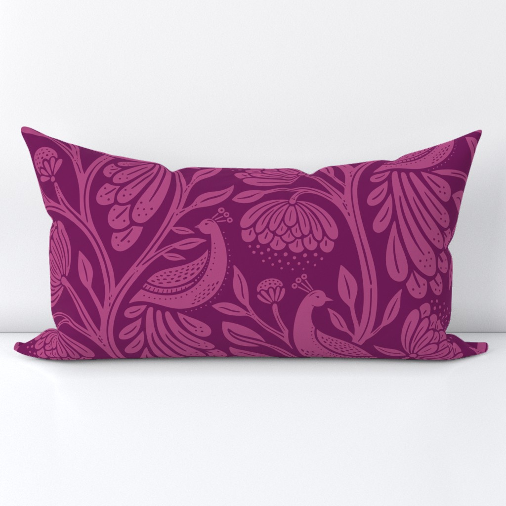 Peaceful Peacock Birds - Magenta Tonal