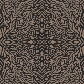 flowing interwoven autumn leaves tribal pattern brown and black 