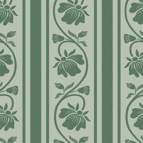 Indian floral stripe and vertical stripe in duck egg green and mistletoe green large scale