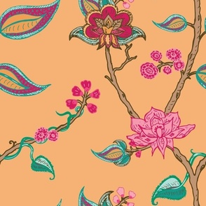 Indi Floral- multi coloured on soft orange