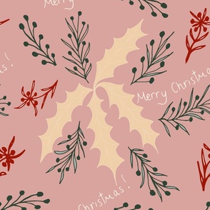 Merry Christmas florals in peach pink green