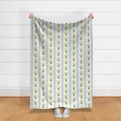 Floral stripe and soft blue vertical stripe with yellow buttercups