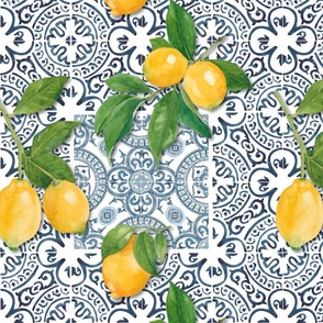 Lemons on Blue Tiles