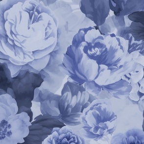 Baroque Roses Floral Nostalgia Design In Moody Colors Blue