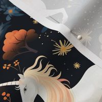 Magical Unicorn Colorful Rainbow Black Background Girls Fabric Mystical Whimsical Wallpaper Bedding- Large Scale