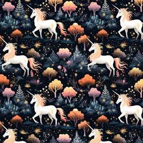 Magical Unicorn Colorful Rainbow Black Background Girls Fabric Mystical Whimsical Wallpaper Bedding- Large Scale