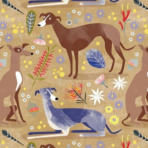 Greyhound Australiana fabric coffee
