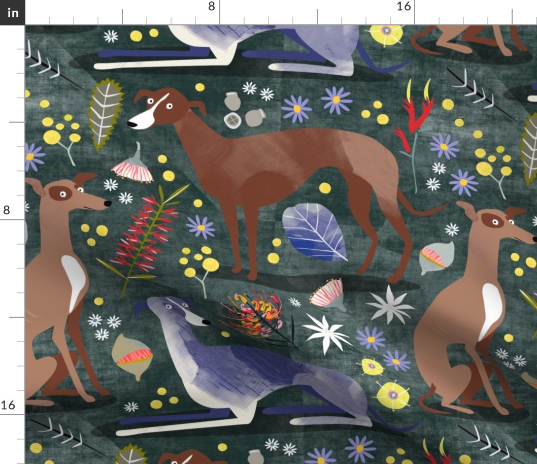 Greyhound Australiana fabric dark green