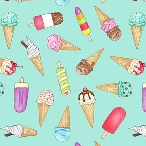 Ice Creams and Lollies on mint - medium scale