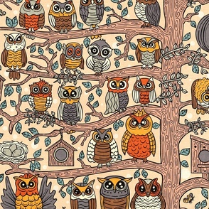 Cute Owlets, Owl Cartoon Design / Paste Version / Large Scale, Wallpaper
