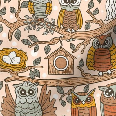 Cute Owlets, Owl Cartoon Design / Neutral Version / Medium Scale