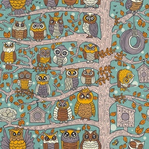 Cute Owlets, Owl Cartoon Design / Modern Mid Century Version / Medium Scale