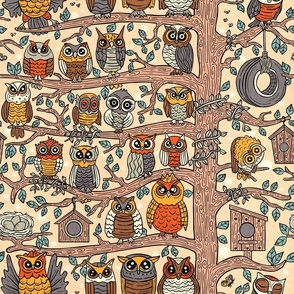 Cute Owlets, Owl Cartoon Design / Pastel Version / Medium Scale