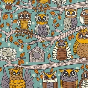 Cute Owlets, Owl Cartoon Design / Modern Mid Century Version / Small Scale