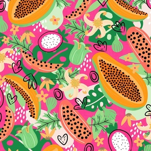 big// Papayas Mood Tropical Fruits Mix Hot Pink