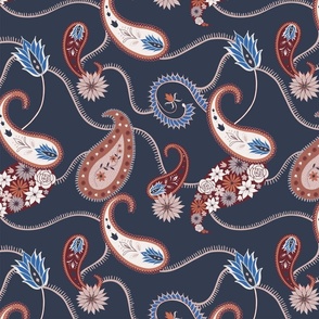 Traditional paisley navy blue - large scale
